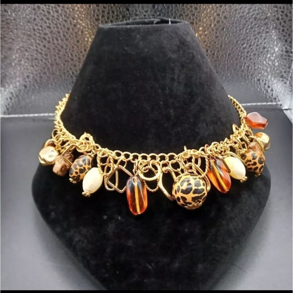 New Courtney Goldtone Leopard Ball Dangle Necklace NWT